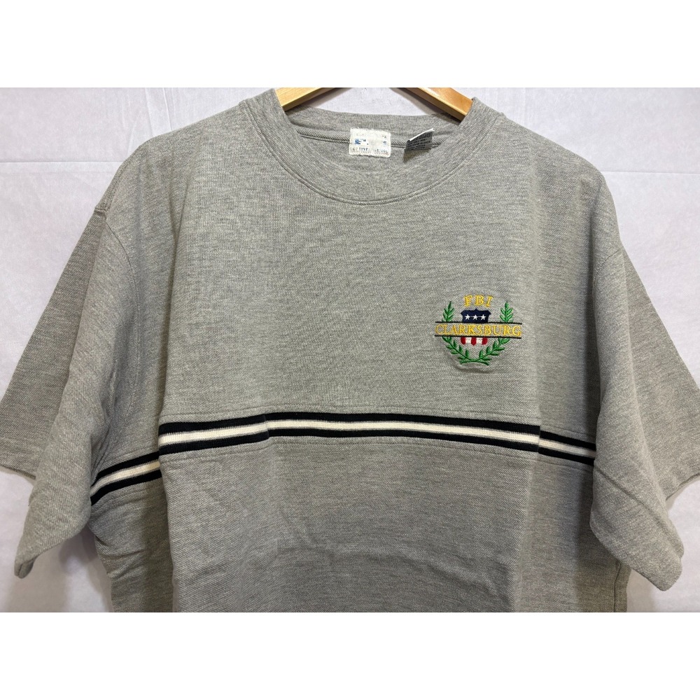 FBI Shirt‎ Vintage Mens Gray Clarksburg Crew Neck Short Sleeve Outdoor 2XL Clean